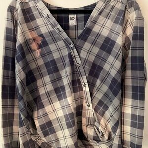NSF Women's Button-Down Plaid Shirt - Navy and White